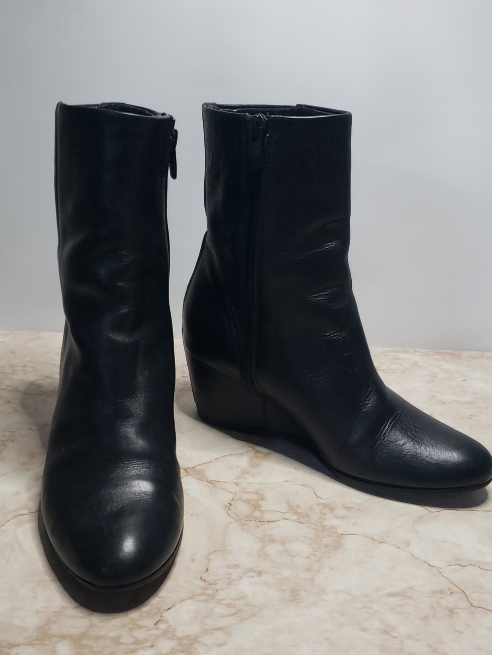 Vince Black Wedge Ankle Boots - Women's Leather Zip Boot Size 7